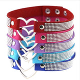 Leather Heart Rhinestone Choker Necklace Women Crystal Choker