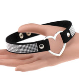 Leather Heart Rhinestone Choker Necklace Women Crystal Choker