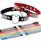 Leather Heart Rhinestone Choker Necklace Women Crystal Choker