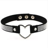 Leather Heart Rhinestone Choker Necklace Women Crystal Choker