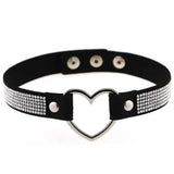 Leather Heart Rhinestone Choker Necklace Women Crystal Choker