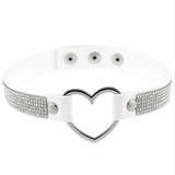 Leather Heart Rhinestone Choker Necklace Women Crystal Choker