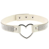 Leather Heart Rhinestone Choker Necklace Crystal