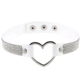 Leather Heart Rhinestone Choker Necklace Crystal