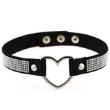 Leather Heart Rhinestone Choker Necklace Crystal