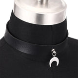 Leather Moon Choker Necklace Crescent Gothic Jewelry for Women