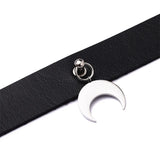Leather Moon Choker Necklace Crescent Gothic Jewelry for Women