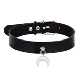 Leather Moon Choker Necklace Crescent Gothic Jewelry for Women