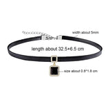 Leather Rope Necklace Ladies Choker Geometric Square Pendant
