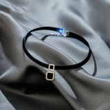 Leather Rope Necklace Ladies Choker Geometric Square Pendant