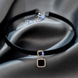 Leather Rope Necklace Ladies Choker Geometric Square Pendant