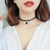 Leather Rope Necklace Ladies Choker Geometric Square Pendant