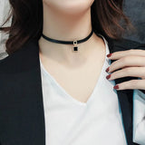 Leather Rope Necklace Ladies Choker Geometric Square Pendant