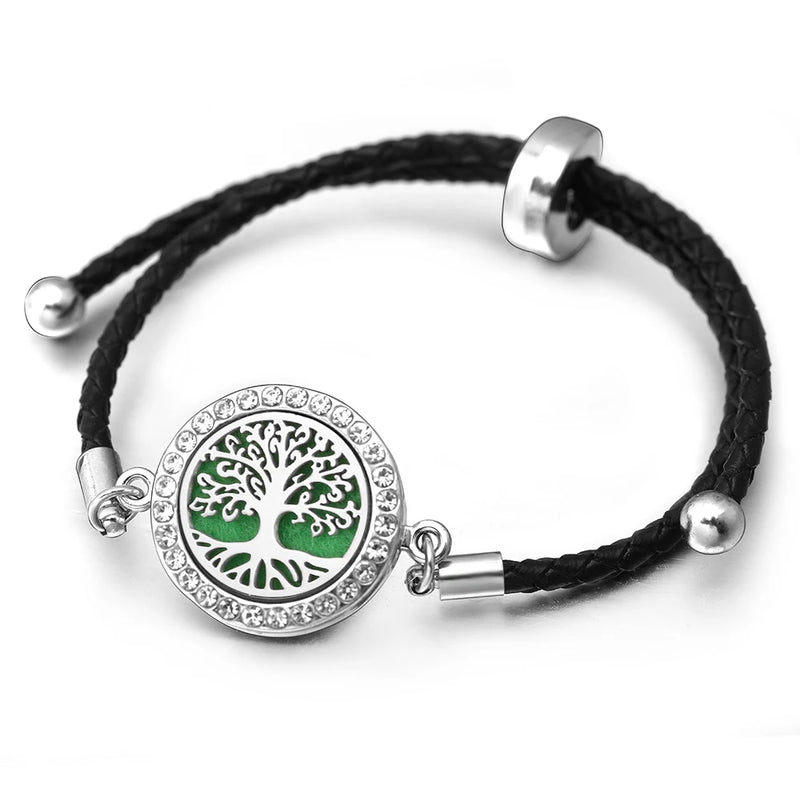 Leather Stainless Steel Aromatherapy Bangle Essential Oil Diffuser Bracelet