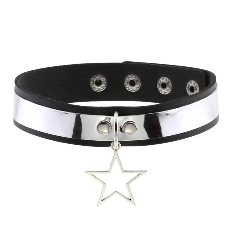 Leather Star Choker Punk Necklace Goth Collar For Girl Lady Chocker