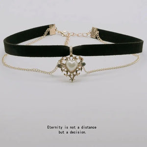 Leather Velvet Heart Choker Necklace Layer Chockers Vintage Gothic Jewelry