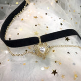 Leather Velvet Heart Choker Necklace Layer Chockers Vintage Gothic Jewelry