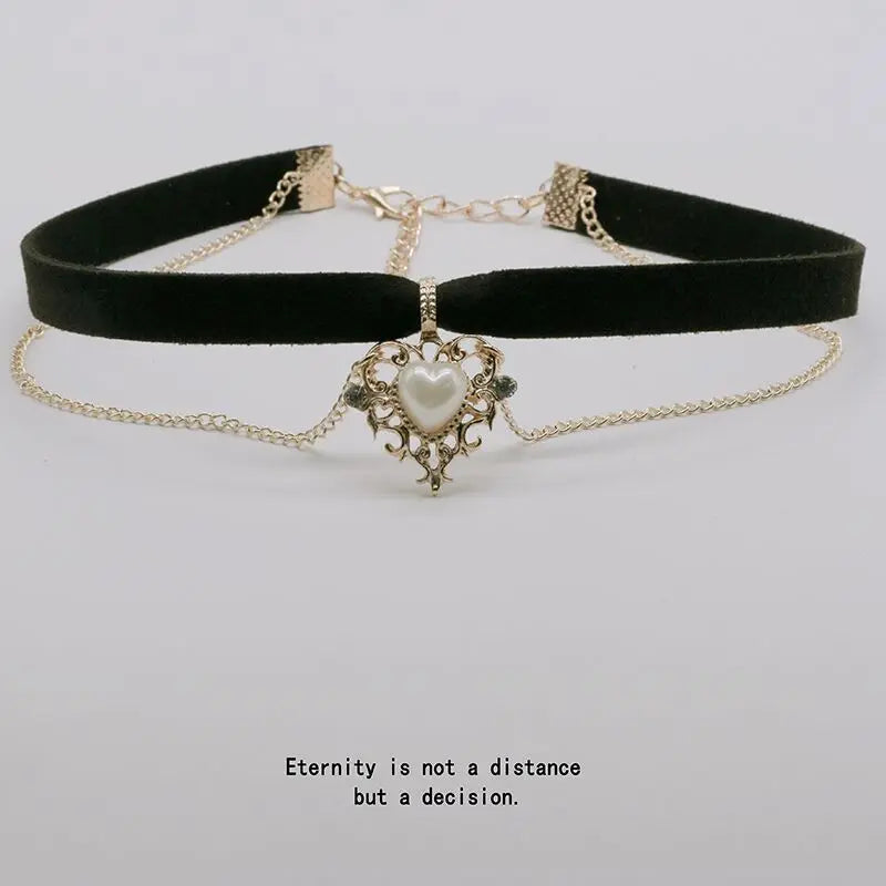 Leather Velvet Heart Choker Necklace Layer Chockers Vintage Gothic Jewelry