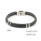 Leather Vintage Wristband Men Retro Stainless Steel Clasp Bracelet