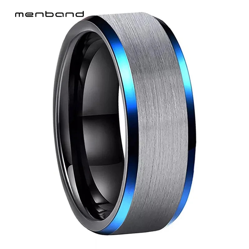 Tungsten Carbide Wedding Ring Beveled Brushed Finish 8MM Comfort Fit
