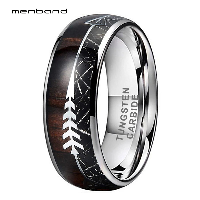 Tungsten Wedding Band Arrow Meteorite Koa Wood Inlay