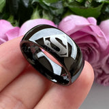 Men Tungsten Carbide Band 8mm Domed Laser Engraving Pattern