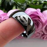 Men Tungsten Carbide Band 8mm Domed Laser Engraving Pattern