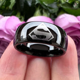 Men Tungsten Carbide Band 8mm Domed Laser Engraving Pattern