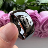 Men Tungsten Carbide Band 8mm Domed Laser Engraving Pattern