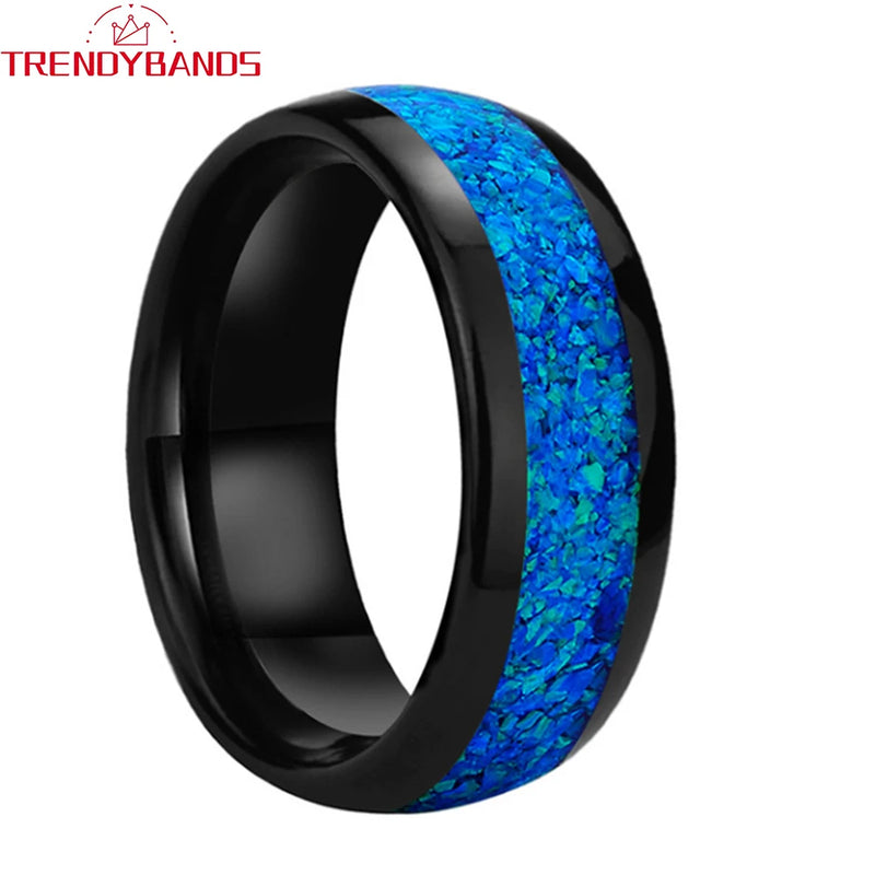 Opal Inlay Tungsten Wedding Band Couple's Jewelry