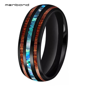 Tungsten Ring Abalone Shell Koa Wood Inlay Wedding Band 8MM Comfort Fit