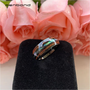 Tungsten Ring Abalone Shell Koa Wood Inlay Wedding Band 8MM Comfort Fit