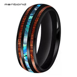 Tungsten Ring Abalone Shell Koa Wood Inlay Wedding Band 8MM Comfort Fit