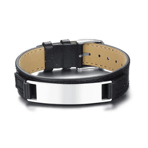 Men's Leather Bracelet Stainless Steel Bar Wrap Wrist