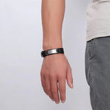 Men's Leather Bracelet Stainless Steel Bar Wrap Wrist