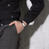Men's Leather Bracelet Stainless Steel Bar Wrap Wrist
