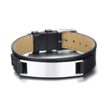 Men's Leather Bracelet Stainless Steel Bar Wrap Wrist