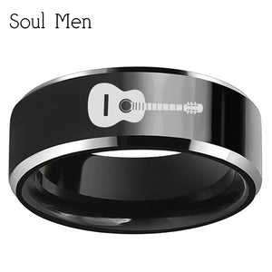 Men's Music Guitar Engraved Ring 8mm Tungsten Carbide Band