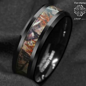 Men's Tungsten Red Forest Camouflage Band Ring Size 6-13