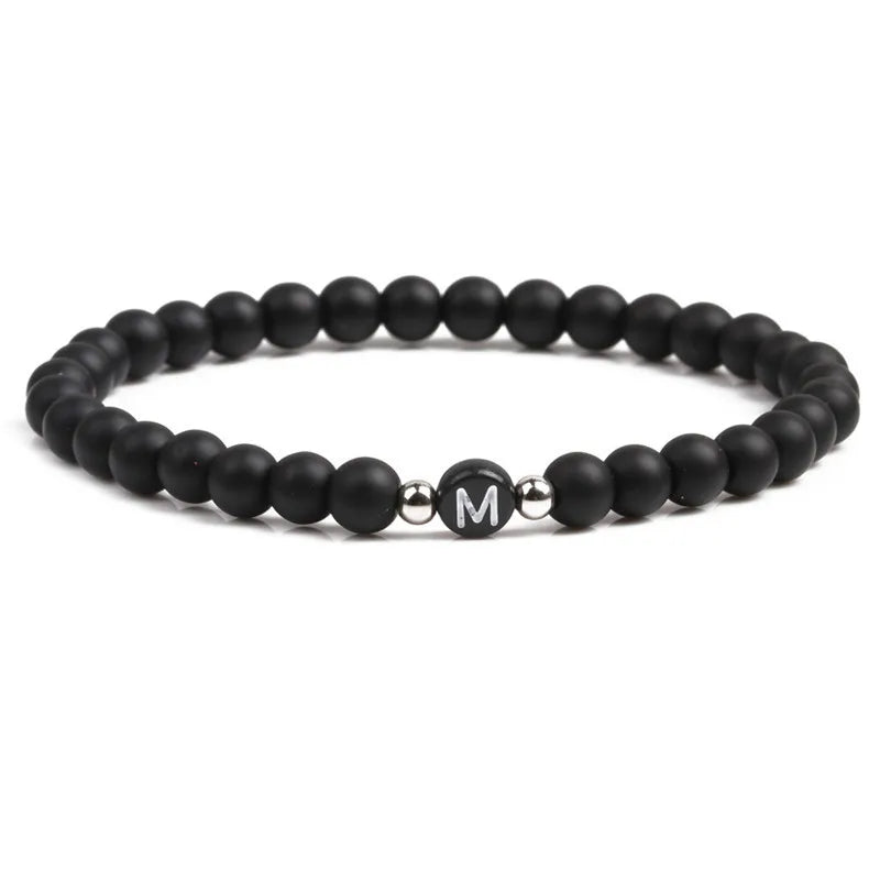 Natural Stone Letter Beads Elastic Bracelet Couples Yoga Bangle Jewelry