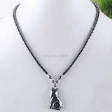 Hematite Beads Cat Pendant Necklace 17.5 Inches Jewelry