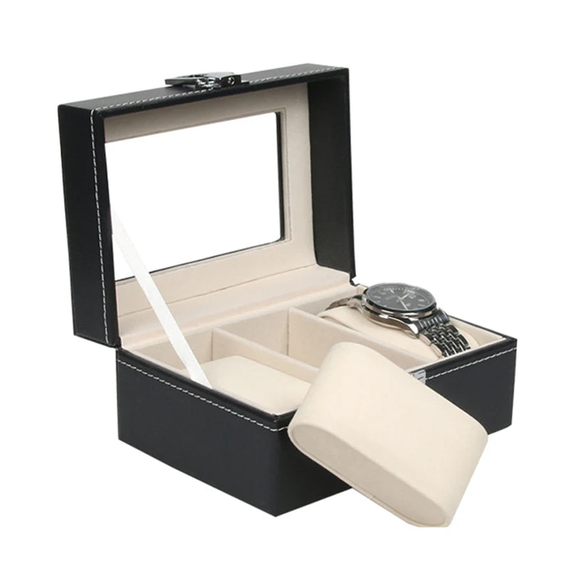 PU Watch Box 3 Grids Slots Watch Storage Organizer BOX Watches Collection
