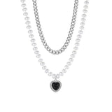 Vintage Peach Heart Pearl Pendant Double Layer Necklace