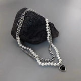 Vintage Peach Heart Pearl Pendant Double Layer Necklace