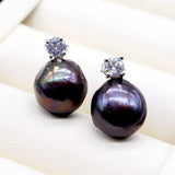 Baroque Pearl Silver Earrings with Cubic Zirconia