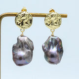 Baroque Pearl Coin Earrings Exaggerated Retro Women's Jewelry