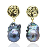 Baroque Pearl Coin Earrings Exaggerated Retro Women's Jewelry