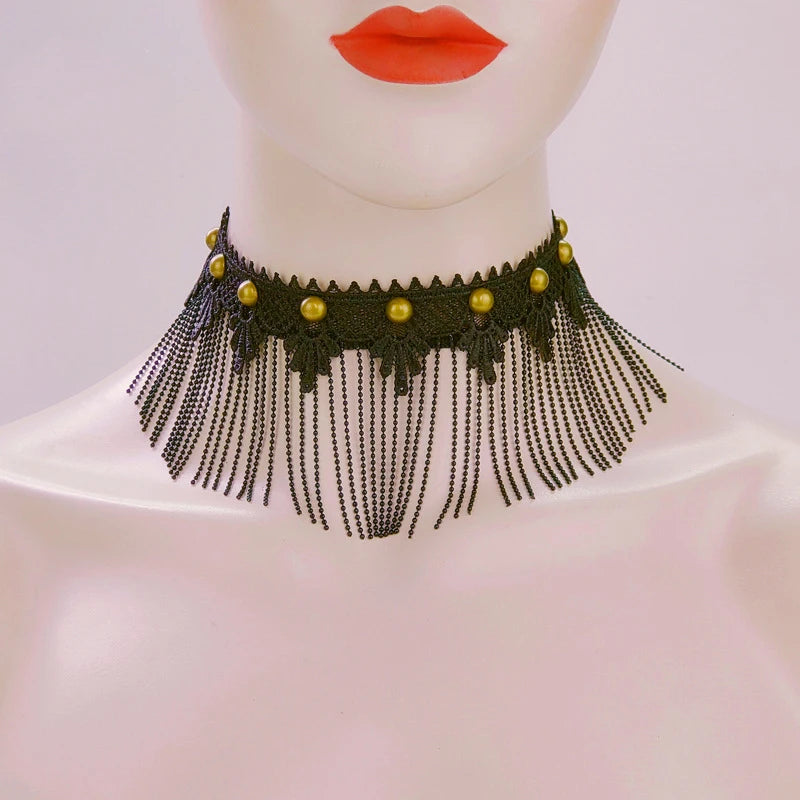 Personalized Lace Necklace Rivet Tassel Punk Neck Chain Halloween Accessory