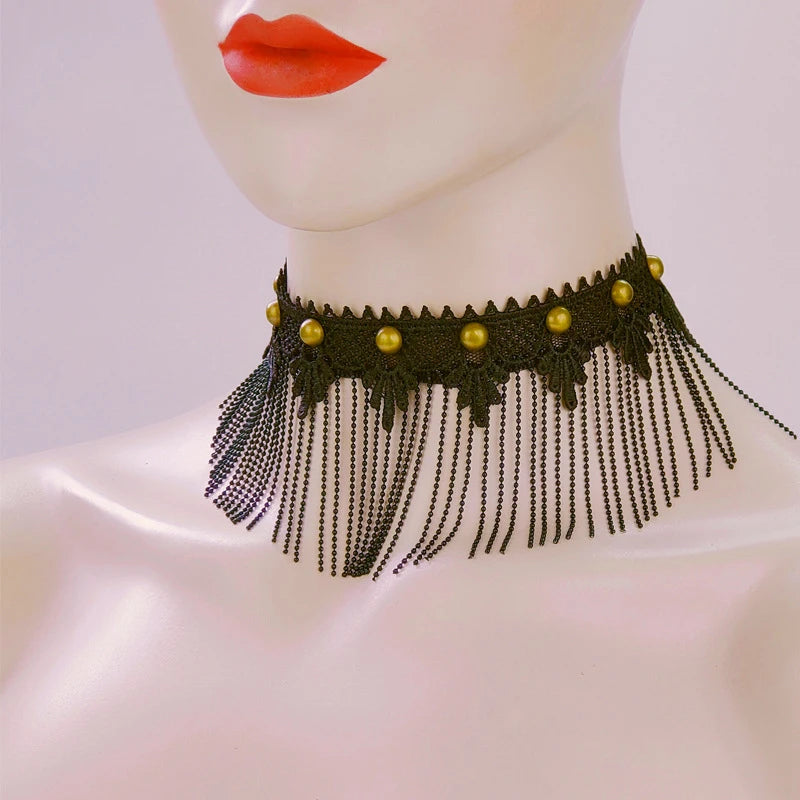 Personalized Lace Necklace Rivet Tassel Punk Neck Chain Halloween Accessory