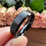 Tungsten Carbide Wedding Band Matte Finish Beveled Edges Comfort Fit